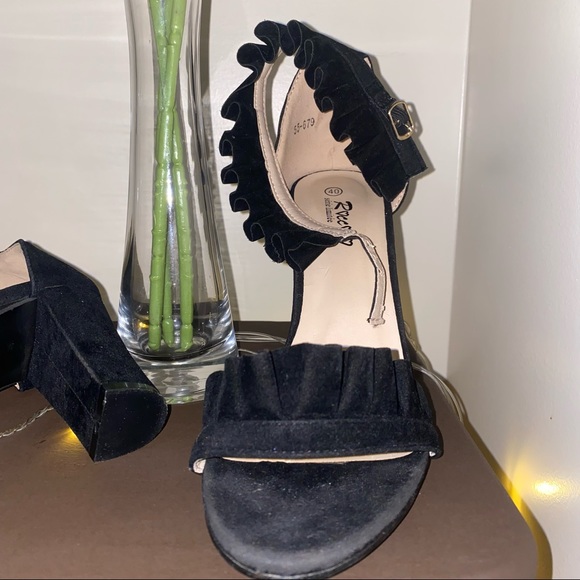 Roccoco Black Faux Suede Frill Strap Heels size 40 - Picture 5 of 7